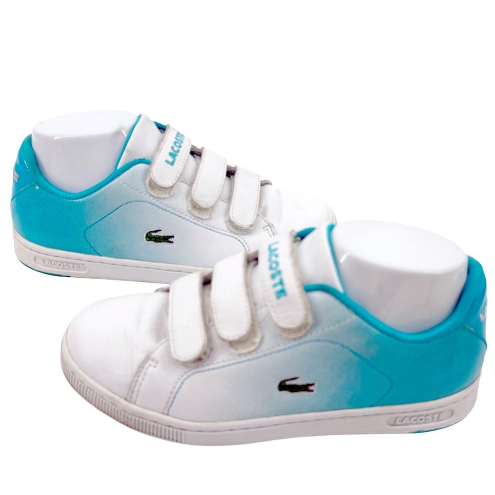 Lacoste Camden Fade Sneakers Women Girls Sz 6 White Teal Ombre Hook Loop Straps